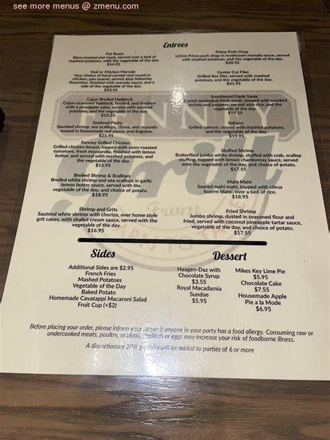 fenney grill menu|bar and grill menu.